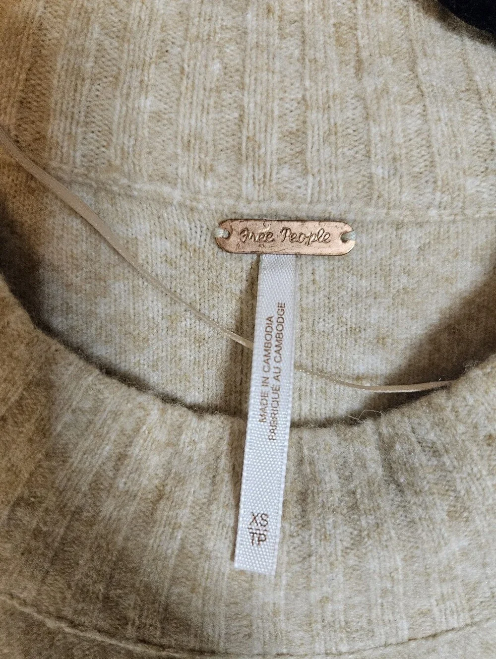 Free People Phoebe Sweater Women XS Top Beige Pullover Boho Oversized Wool Blend